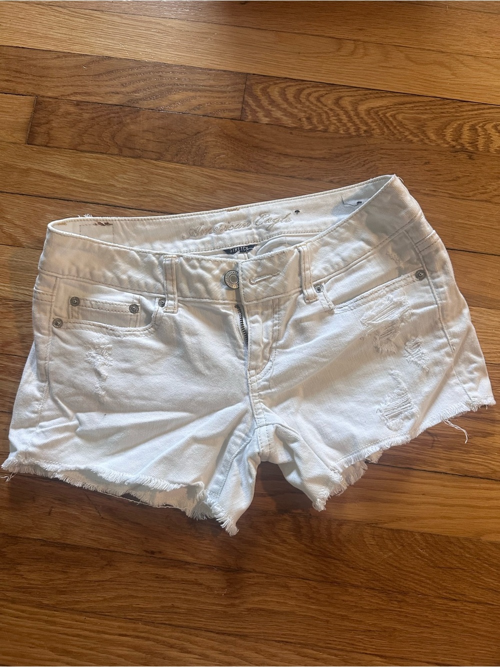 American Eagle White Strech Denim Jean Shorts